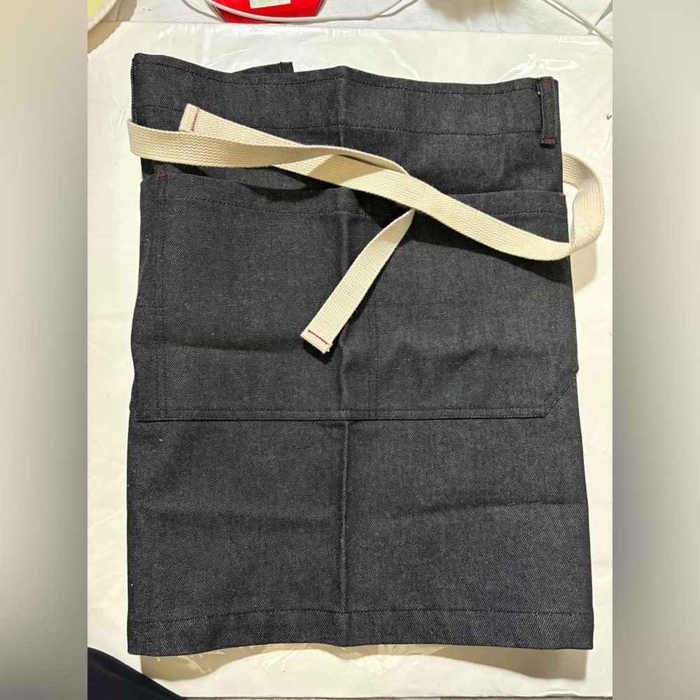 Black NEW Denim Apron with Cream Straps